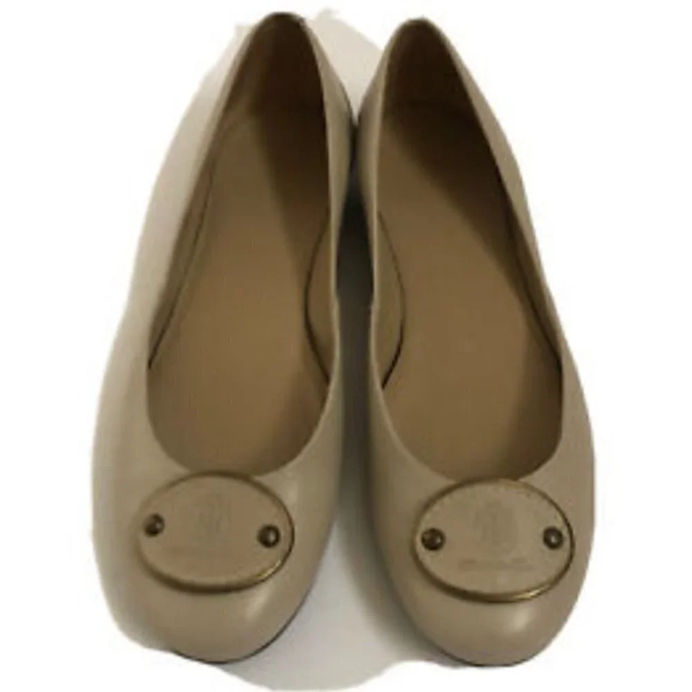 Talbots Womens Flat Shoes 9.5 Genuine Leather Tan Beige Ballet Slipons